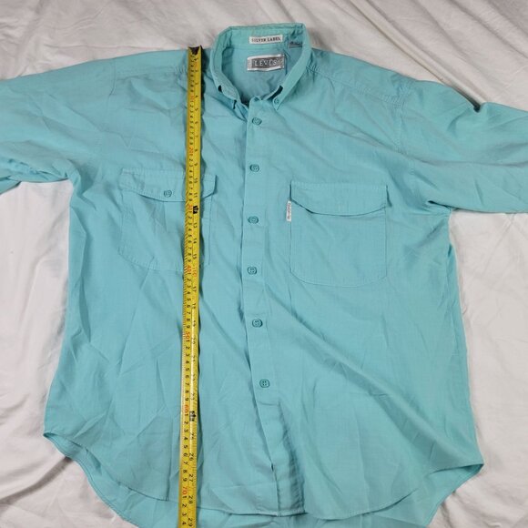 Levis Silver Label Mens Large Short Sleeve Button Down Shirt Turquoise - Picture 8 of 9